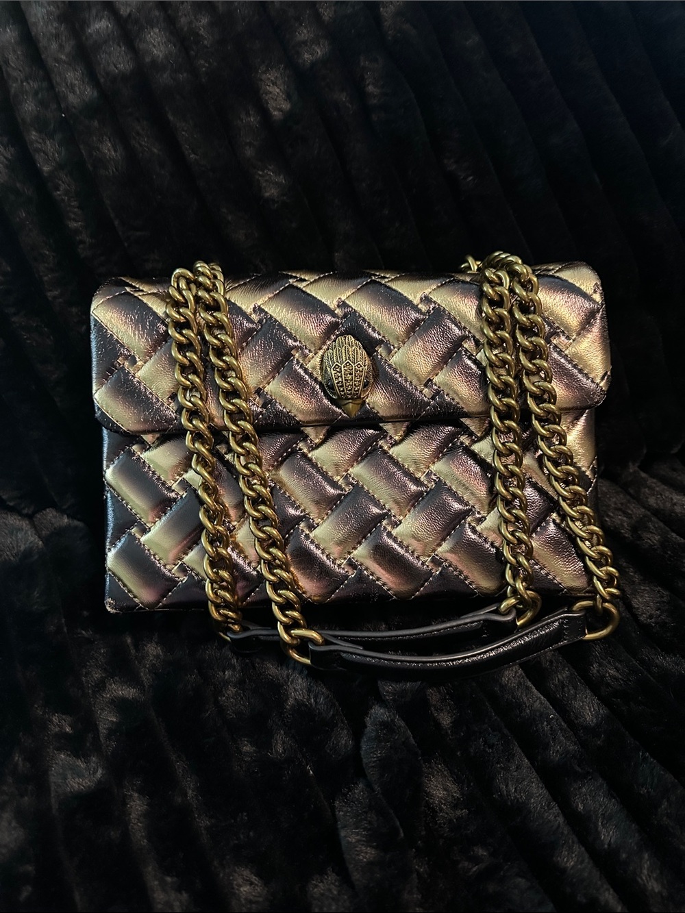 Kurt Geiger Iridescent Quilted Shoulder Bag with Gold Chain